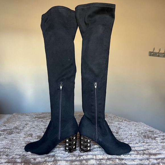 Carlos by Carlos Santana Quantum Faux Black Suede Over Knee Boot Heel 7.5 - Picture 3 of 14